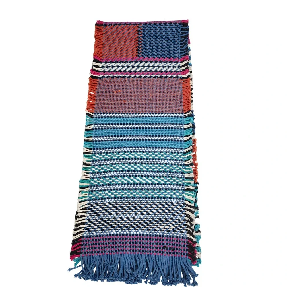 Anthropologie Bon Stripes Woven Table Runner Multicolor Cotton Fringe 16x90 Boho